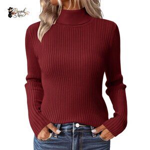 Turtleneck Ribbed Knit Pullover Sweater Slim Fit Long Sleeve